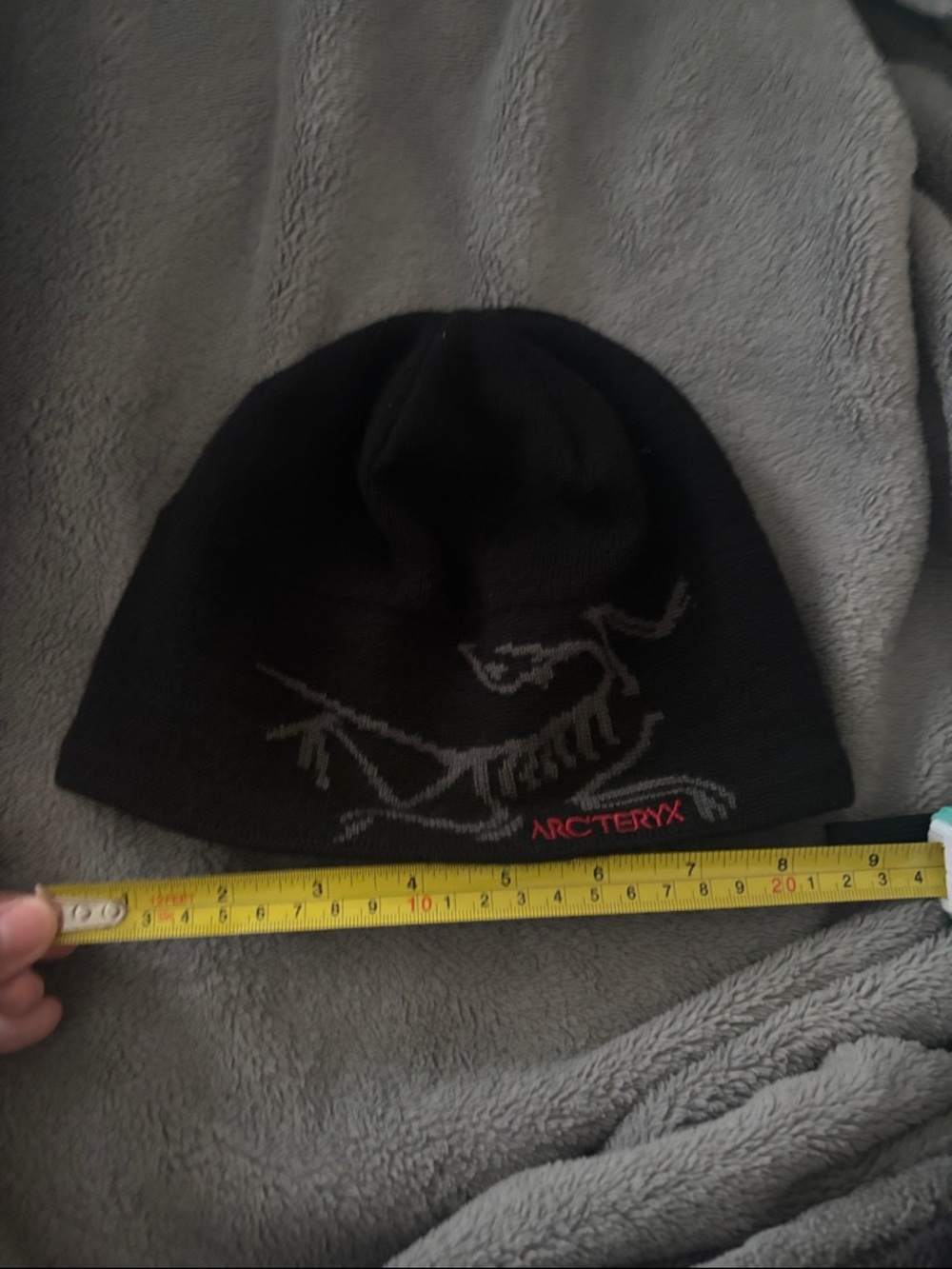 Arc'teryx vintage Black Beanie with Gray Logo and Red Text